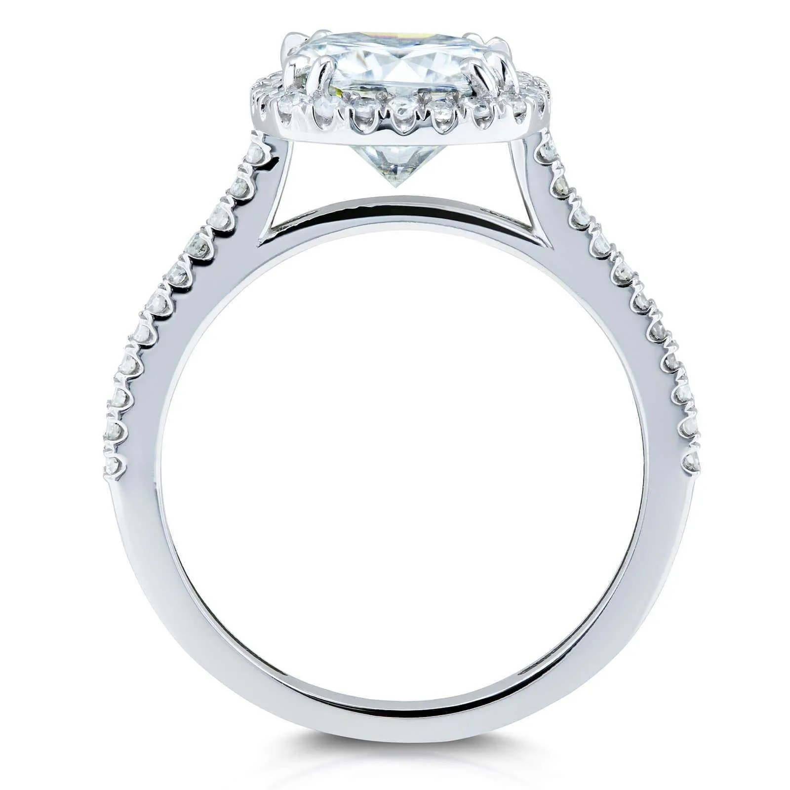 Cushion Brilliant Moissanite and Diamond Halo Bridal Wedding Rings Set 2 3/8 CTW 14k White Gold