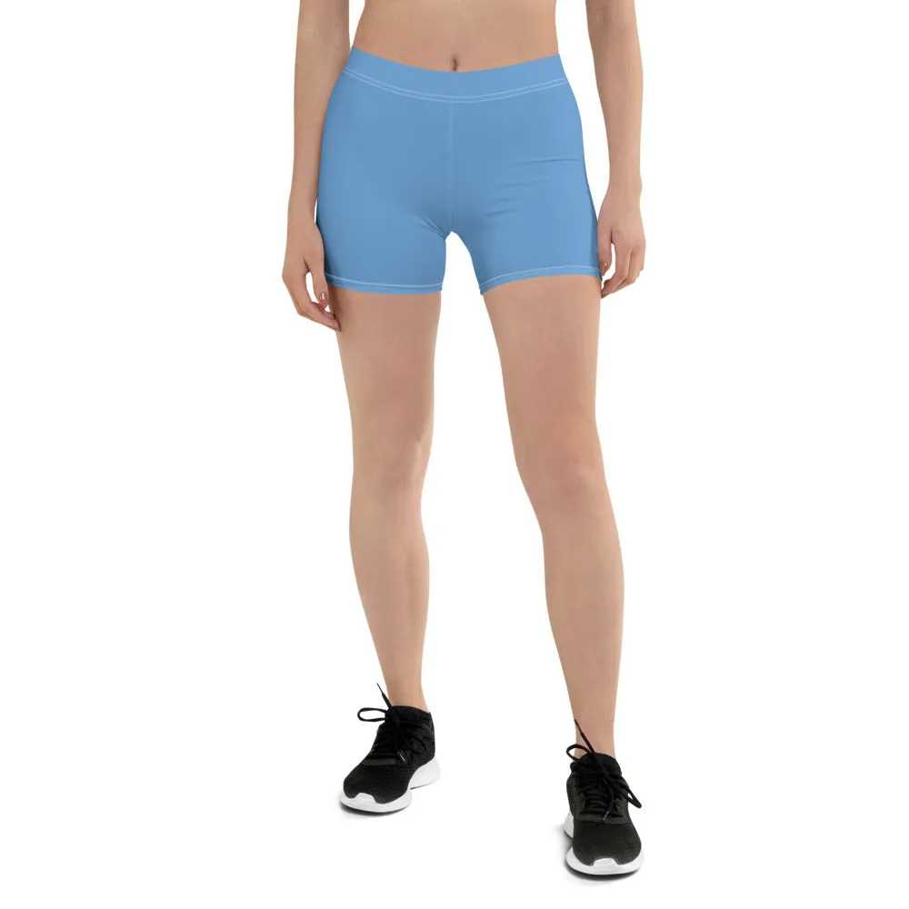 Pastel Blue Women's Shorts, Light Blue Solid Color Premium Short Tights-Made in USA/EU/MX